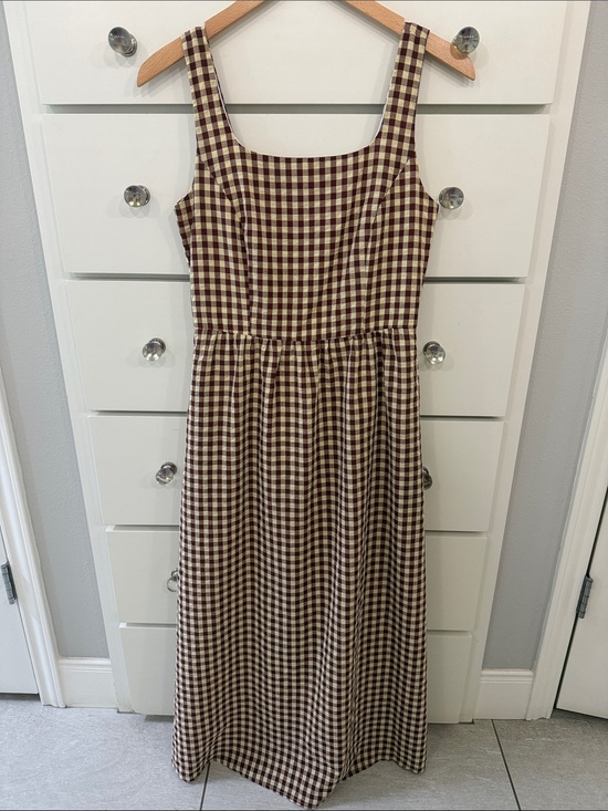 Dresses & Skirts - Brown & Cream Gingham Sleeveless Midi Dress